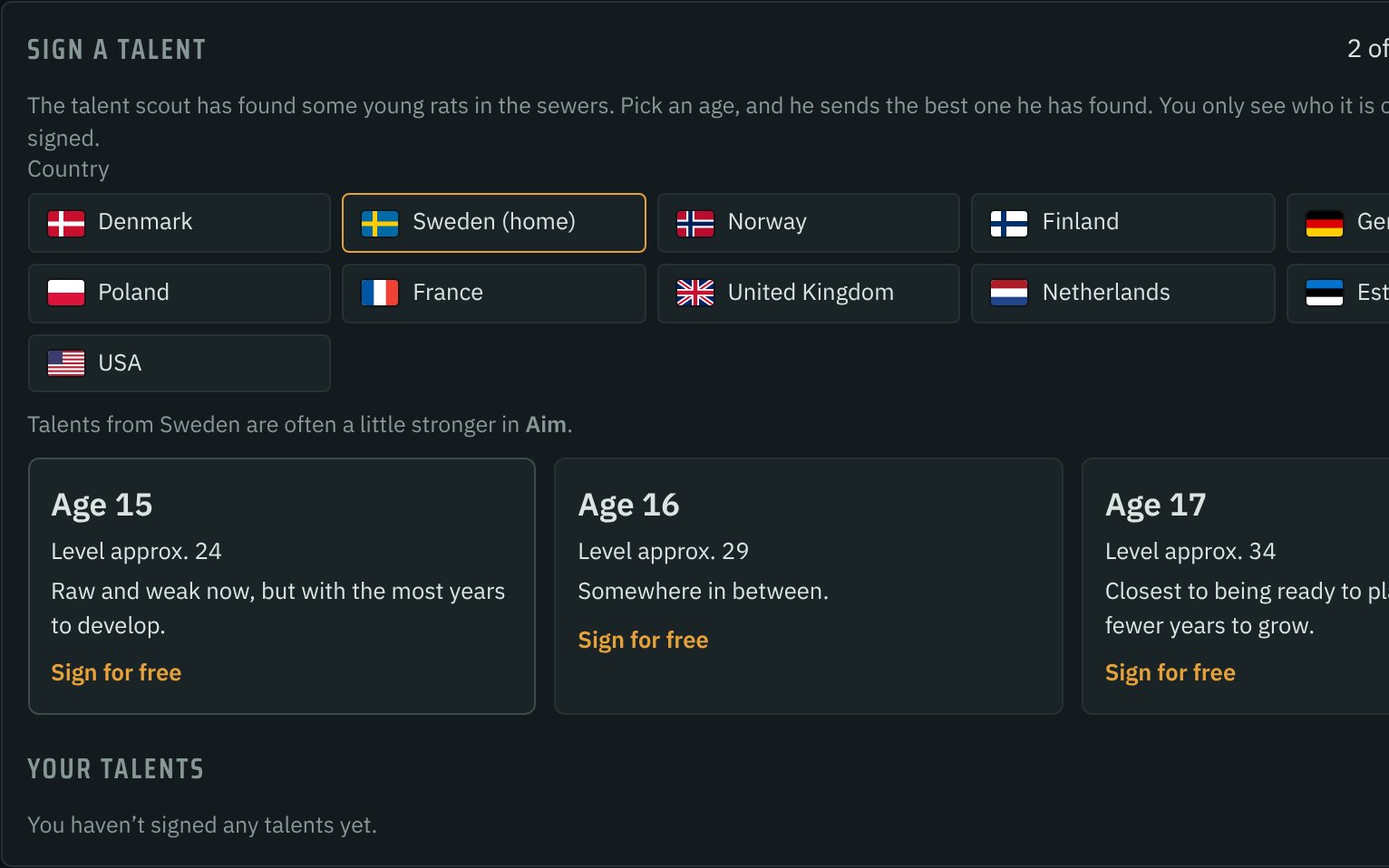 The talent scout: pick a country and an age, and sign a young rat for free
